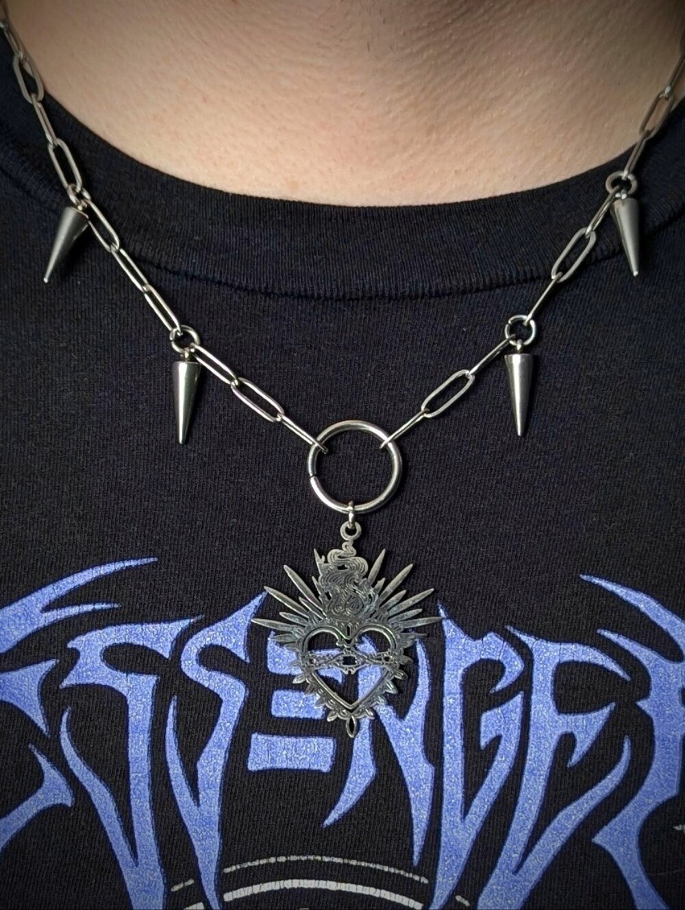 Stainless Steel Necklace with Sacred Heart Pendant